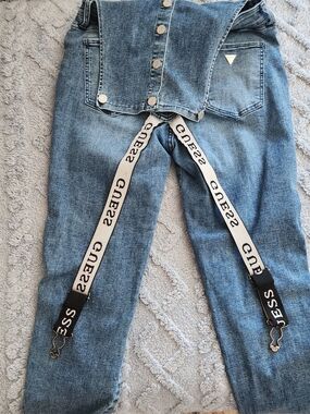 Guess Women's Straight Leg Jeans in Light Blue with Branded Suspenders